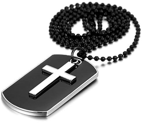 JewelryWe Schmuck Personalisiert Gravur Herren Halskette, Militärischen Ring Erkennungsmarken Armee Stil Dog Tag Anhänger mit 70cm Kette, Schwarz Silber