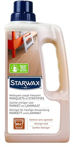 STARWAX - Milder Reiniger Parkett & Laminat - Reinigt, ohne zu strapazieren - Erhält das natürliche Aussehen des Holzes - Konzentrierte Formel - Kein Nachspülen - pH-neutral - 1 l - Bis 50 Reinigungen | Reinigt ohne zu strapazieren, erhält natürliches Aussehen, kein Nachspülen, pH-neutral, bis 50 Reinigungen
