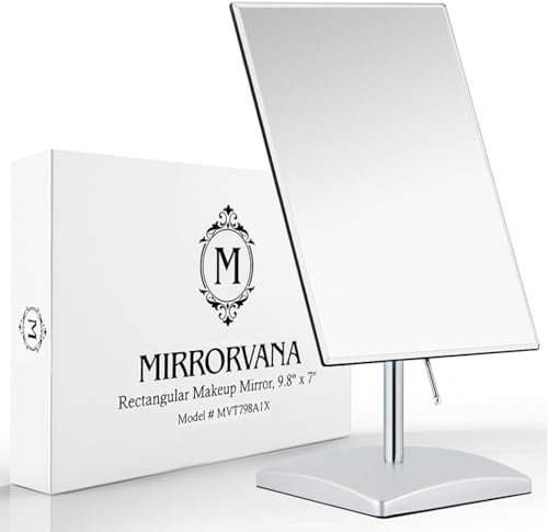 MIRRORVANA Großer Tischspiegel für Schminktisch, Kosmetikspiegel ohne Rahmen, Badezimmer Arbeitsplatte Standspiegel, Make-up Spiegel 18 x 25 cm (Silber)