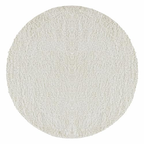 Teppium Moderner Hochflor Teppich Wohnzimmer 200 cm Rund Creme - Shaggy Flauschiger Teppich, Extra Weich, Pflegeleicht und Einfarbig - für Schlafzimmer, Küche und Esszimmer