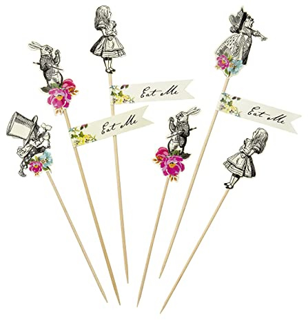 Talking Tables Alice im Wunderland Canapé-Sticks Food Picks, Mad Hatter Nachmittagstee Party, 12er-Set, Papier, Mehrfarbig