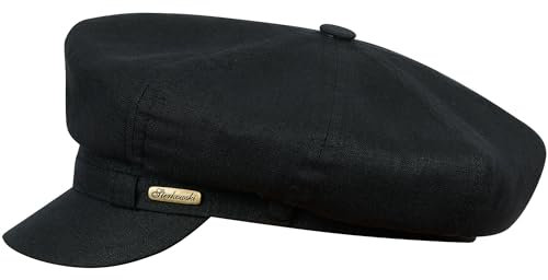 Sterkowski Gavroche Herren Flat Cap Leinen | Leinen Retro Baker Boy Mütze | Hipster Schirmmütze Fashion Cap Leinen Ballonmütze Linen Cap Sommer Cabrio Mütze Herren 56 cm Schwarz