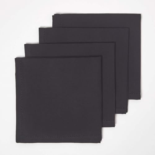HOMESCAPES Stoffservietten schwarz, 4er-Set Servietten mit Hohlsaum 45x45 cm, Tischservietten aus 100% Baumwolle, waschbar & wiederverwendbar