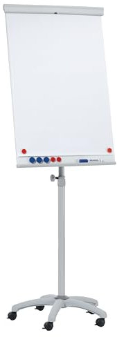 FRANKEN Flipchart, Beschreibbar, Magnetisch, Mobil, Mit Rollen, Whiteboard mit Ständer, Papierhalterung und Stifteablage, 68 x 105 cm, X-tra!Line Mobil, EL-FC31