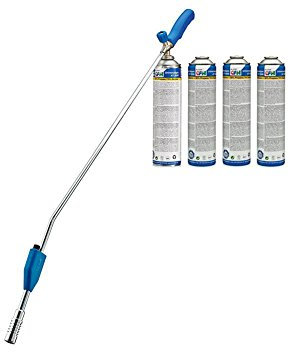 BIO-GÄRTNER PZ 8000 Unkrautbrenner + 4 stk Druckgas dosen Abflammgerät Unkrautvertilger Unkrautvernichter,Piezozündung,Abflammgerät