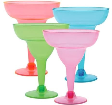 Party Dimensions Neon 12 Count Plastic Margarita Cup, 12-Ounce - Neon Multi Colours Cocktail Glasses