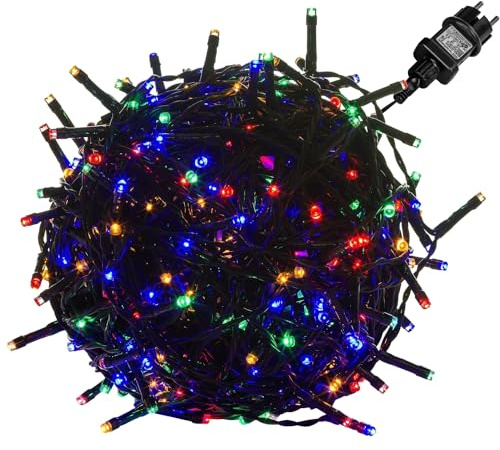 VOLTRONIC LED Lichterkette, IP44, Modell- und Farbwahl, 200 LEDs, Grünes Kabel, bunt
