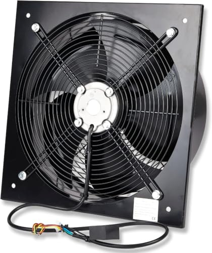 Industrial Extractor Axial Exhaust Ventilation Commercial Air Blower Fan 350mm / 14 (4 Pole) 4650m3/h [Energy Class A++] Black (Heavy Duty Metal Without Speed Control Regulator)