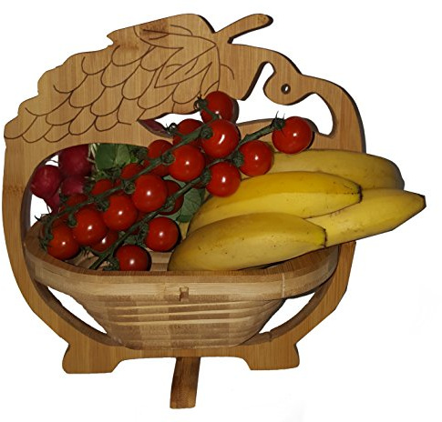Uva Bambú Hermosa Cesta Plegable 30 X 30cm de Madera Cuenco Frutero Frutas Decoración Cajón Verduras Plato Fruta,Ideal También como Platillo para Ollas,Sartenes Etc. a Través la Técnica