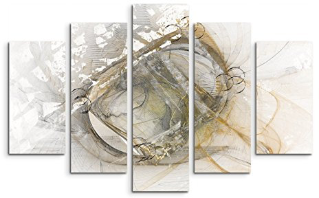 Paul Sinus Art 5 teiliges Wandbild auf Leinwand (Gesamt: H: 100cm B: 160cm) Keilrahmenbild Canvas Fotodruck Leinwandbild Leinwanddruck Kunstdruck Wandbild beige grau weiß Kreise