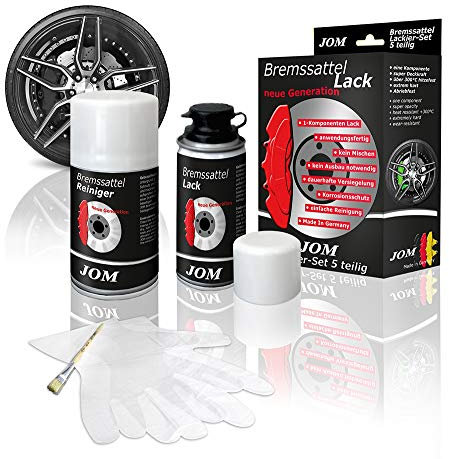 JOM Car Parts & Car Hifi GmbH 200005 Bremssattellack, Bremssattel Lackier- Set, schwarz, 1K-System, Bremssattellack 75ml, Bremsenreiniger 250ml, Pinsel und Handschuhe