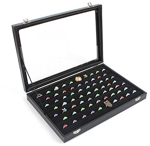 Sinoba Schmucklade Schmuckkasten Schaukasten Schmuckdisplay mit Glasdeckel (Ringe)