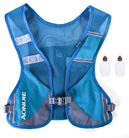 AONIJIE Ultraleicht Trinkrucksack Laufen Marathon Rucksack Getränketasche mit 2 Stück Trinkflaschen (Blau)