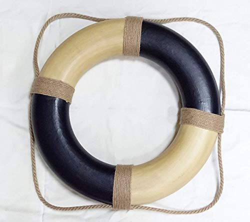 linoows Rettungsring, Seenot Ring, Maritime Wanddekoration vergipst, Blau/Creme Ø 50 cm
