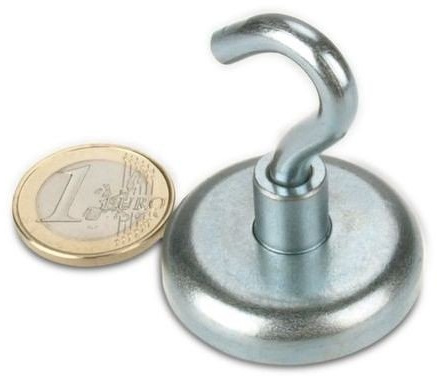 Hakenmagnet Ø 36 mm NEODYM - Zink - hält 41 kg, Magnethaken, Deckenhaken, Wandhaken