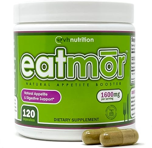 VH Nutrition Eatmor | Appetite Booster | Weight Gain Pills* for Women and Men | Designed for Women with Gentian, Ginger, Alfalfa | 120 Easy-to-Swallow Capsules