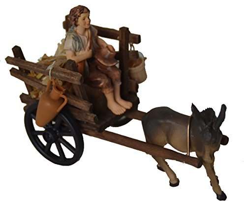 Alfred Kolbe Krippen AM 38 Weihnachtskrippen-Zubehör Eselwagen mit Esel, Hirte sitzend,Eimer,Amphore, Strohbündel für 9-11 cm Figuren