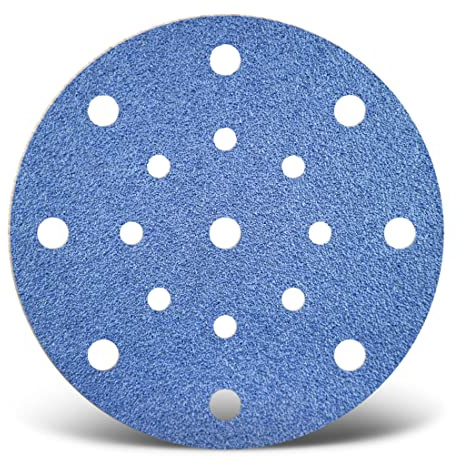 MENZER Blue Dischi abrasivi 150 mm, 17 fori (25 Pz.) G40 | p. Levigatrici rotorbitali, Corindone zirconio, supporto a gancio e anello