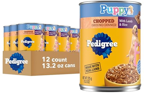 Pedigree Puppy Chopped Ground Dinner Wet Puppy Food with Lamb & Rice, Canned Dog Food, 13.2 oz. Cans, 12 Count