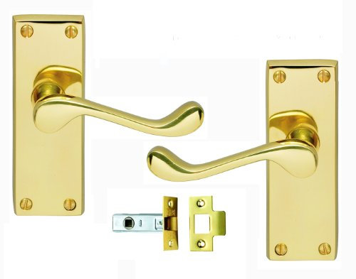 Carlisle Brass - Victorian Scroll Lever Latch Door Handles and 64mm Mortice Tubular Latch Set for Interior Doors (Polished Brass)