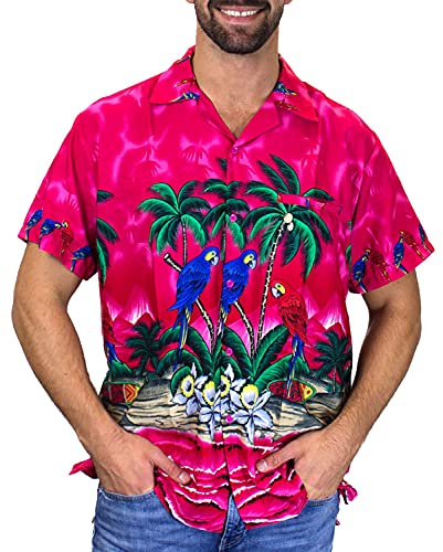 V.H.O. Funky Chemise-Hawaienne, Manche-Courte, Parrot, Rose, 4XL