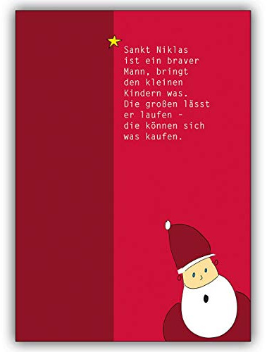 4 Stück im Set: Fröhliche Nikolaus Grußkarte mit Spruch für große Kinder • Klappkarten Set mit Umschlägen zum Weihnachts-Fest, Neujahr für Familie, Freunde, Kollegen aus der Firma