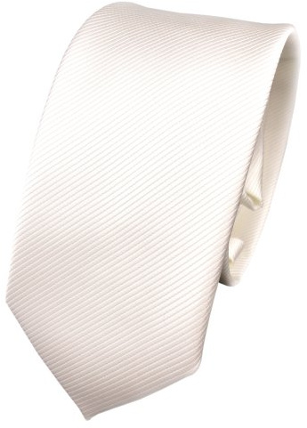 TigerTie - schmale Designer Krawatte in weiß perlweiß creme cremeweiß einfarbig Uni Rips gemustert