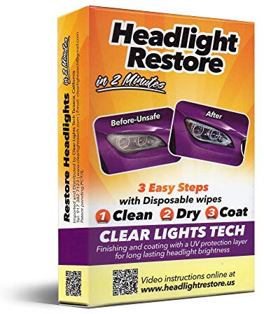 Headlight Restore, Kit de Rénovation Instantanée pour Phares Oxydés, Ternes ou Brumeux en 2 Minutes, sans Ponçage, Résultats Durables et Amélioration de la Visibilité