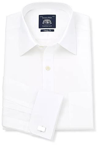 THE SAVILE ROW COMPANY LONDON Men's Classic Fit Cotton Poplin Double Cuff Formal Shirt - White - 19 Collar