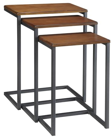 Carolina Chair & Table Rectangular 3-Piece Nesting Table Set - Chestnut Wooden Top Alloy Steel Frame Space-Saving Furniture, Modern Accent Tables for Living Room and Bedroom
