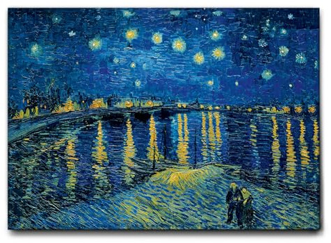 Giallobus - Gemälde - Vincent Van Gogh - Sternennacht über der Rhône - Leinwand mit Standardrahmen - 140L x 100l cm - Bereit zum Aufhängen - Moderne Gemälde