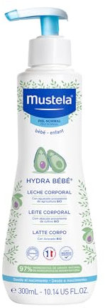 Mustela Hydra Baby Body Milk mit Avocado Perseose BIO und Vitamin E, Baby Body, Kinder, ganze Familie - spendet Feuchtigkeit und macht die Haut weich, 97% Inhaltsstoffe natürlichen Ursprungs (300ml)