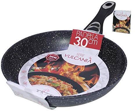 Vulcania 30cm Padella in Pietra Lavica, Rivestimento in Teflon Antiaderente, Fondo ad Induzione da 4mm