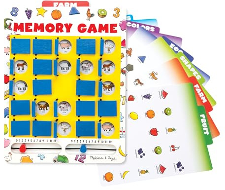 Melissa & Doug Flip-to-Win Portable Wooden Travel Game Board with 25 Flaps & 7 Double-Sided Memory Game Cards—Animals, Colors, Fruits, Shapes & Much More—Preschool Toys for Kids Ages 5+