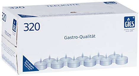 Gies 205-439000-10 Teelichte, Durchmesser 38 mm, in Metallhülsen, 6 Stunden Brenndauer, 320-er Karton, weiß