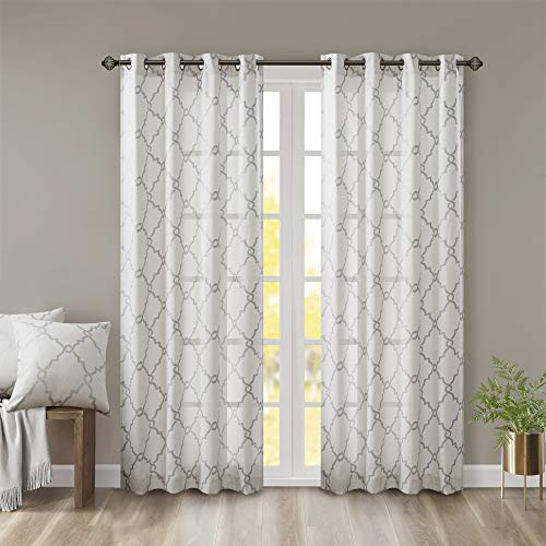 Madison Park Saratoga Rideau de fenêtre filtrant la lumière avec imprimé chantourné pour Salon, Chambre à Coucher et dortoir, 127 x 213,4 cm, Ivoire