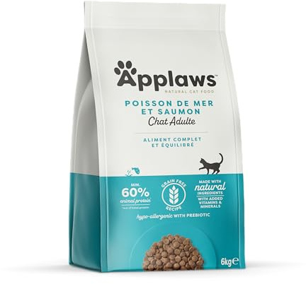 Applaws komplett naturlig och spannmålsfri torr vuxen kattmat, havsfisk med lax, 6 kg väska