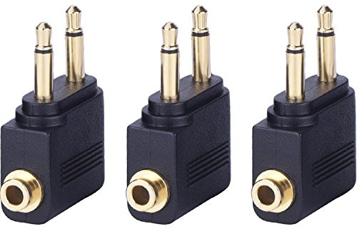 EBOOT Airplane Airline Flight Adapters for Headphones (3 Pack, Golden Plated)