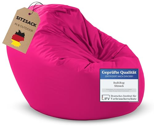 BuBiBag 2in1 Sitzsack L - XXL mit Füllung für Kinder & Erwachsene, Gaming Beanbag & Bodenkissen für Indoor & Outdoor Sessel Pflegeleicht & Wasserabweisend 2XL UNIVERSELL (Ø 145 cm Rosa)