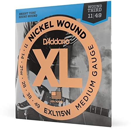 D'Addario EXL115 Nickel Wound E-Gitarrensaiten, Medium/Blues-Jazz Rock, Wound 3rd, 11-49