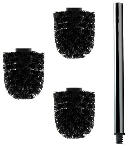 Daloual - 3 x Ersatz WC-Bürstenkopf Schwarz Ø ca. 6,5 cm + 1 x Edelstahl-Griff 41,5 cm - Toiletten-Bürste - Klo-Bürste - WC-Besen - austauschbar - modernes Design - hochwertig - langlebig