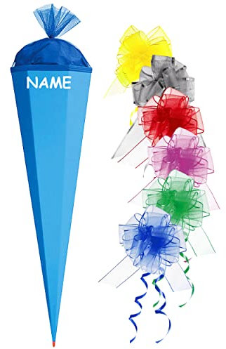 Schultüte - Rohling - hellblau Größenwahl 35 cm bis 100 cm incl. Namen und Schleife - mit Holzspitze - Zuckertüte ALLE Größen - Roth - zum Basteln, Bema..