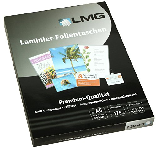 LMG LMGA6-175 Laminierfolien A6, 111 x 154 mm, 2 x 175 mic, 100 Stück
