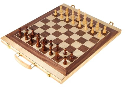 small foot Schach und Backgammon Koffer aus Holz, Konzentrationsspiele für Groß und Klein, ab 6 Jahren, 2853
