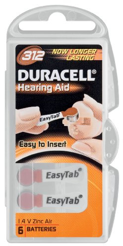 Duracell Hearing Aid Battery Button Cells (PR41/DA312, BN-V312 – Pack of 6