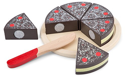 New Classic Toys 0584 - Pastel de chocolate negro de juguete (incluye 6 porciones) , color/modelo surtido