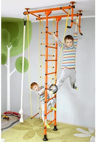 NiroSport FitTop M1 Espalier Suédois de Gymnastique pour Les Enfants, Sécurité Certifiée, Installation Facile, Charge maximale jusqu'à 130 kg, Made in Germany (Rouge, Hauteur de Plafond 2,0-2,5 m)
