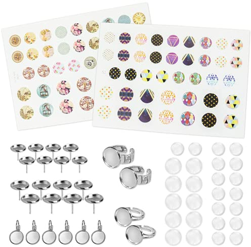 Vintageparts Cabochon Ergänzungs-Set für Ringe, Ohrringe & Ohrstecker - DIY Schmuck selber Machen - Bastel-Set mit über 50 Teilen - Silberfarben