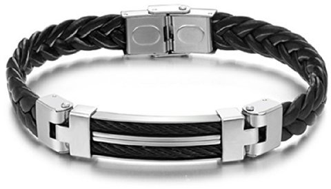 Feilok Elegant Herren Liebe Bridge Armbänder/Armreifen, aus Edelstahl, mit Black Leder, 3 Farben Optionen