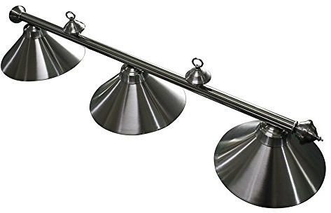 Hathaway 54-in Soft Brushed Stainless Steel 3-Shade Billiard Light – Metal Pool Table Light Fixture with Adjustable Hanging Chains & White Interior Shades – Hardwired Design for Direct Wiring